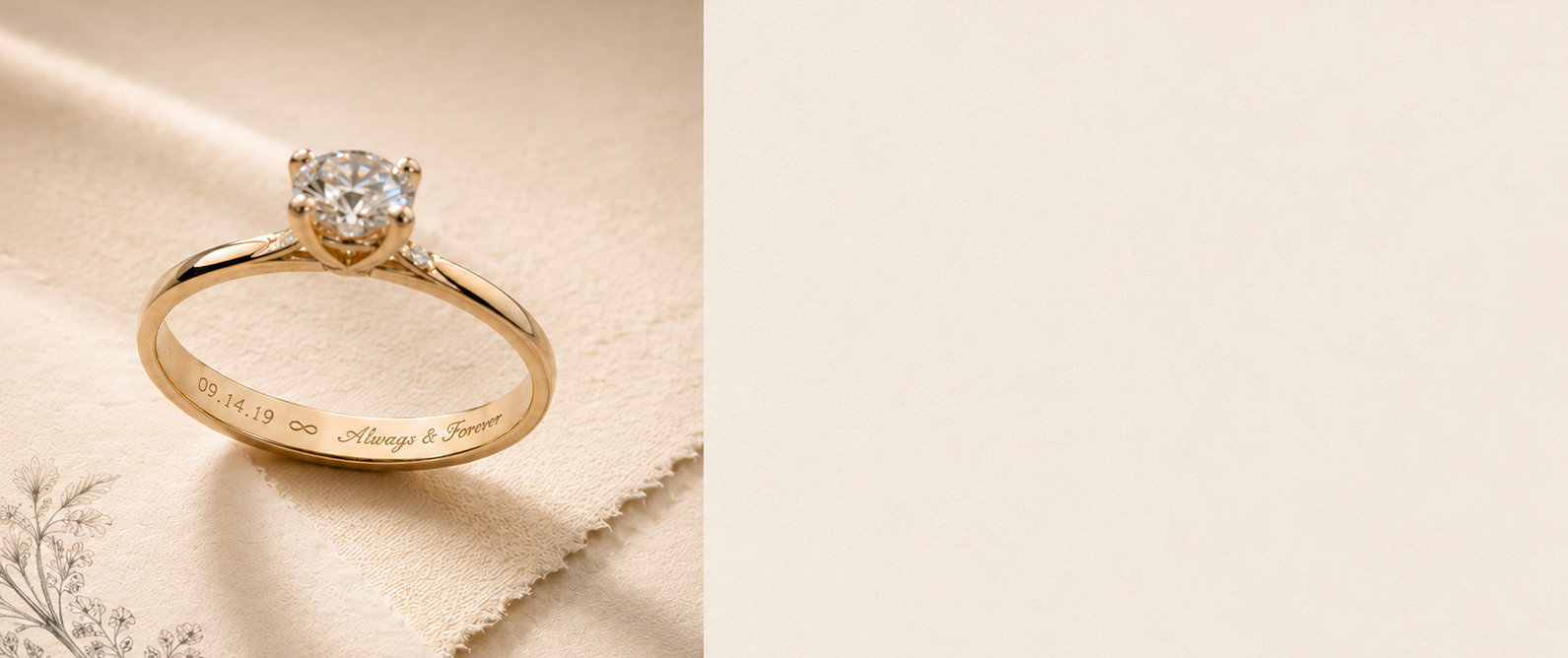 Engagement ring with a private message engraved inside the band