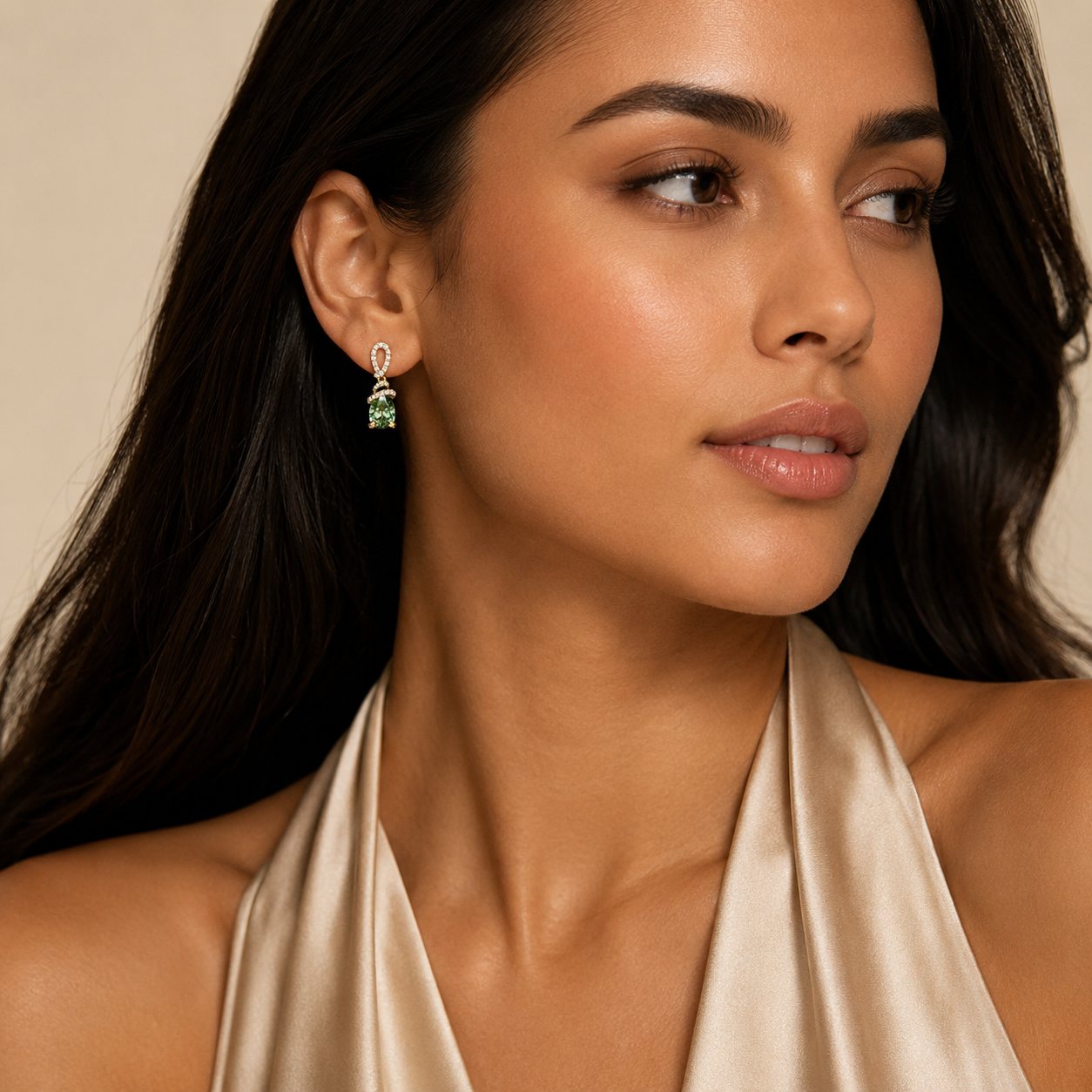Green Pavé Drop Earrings
