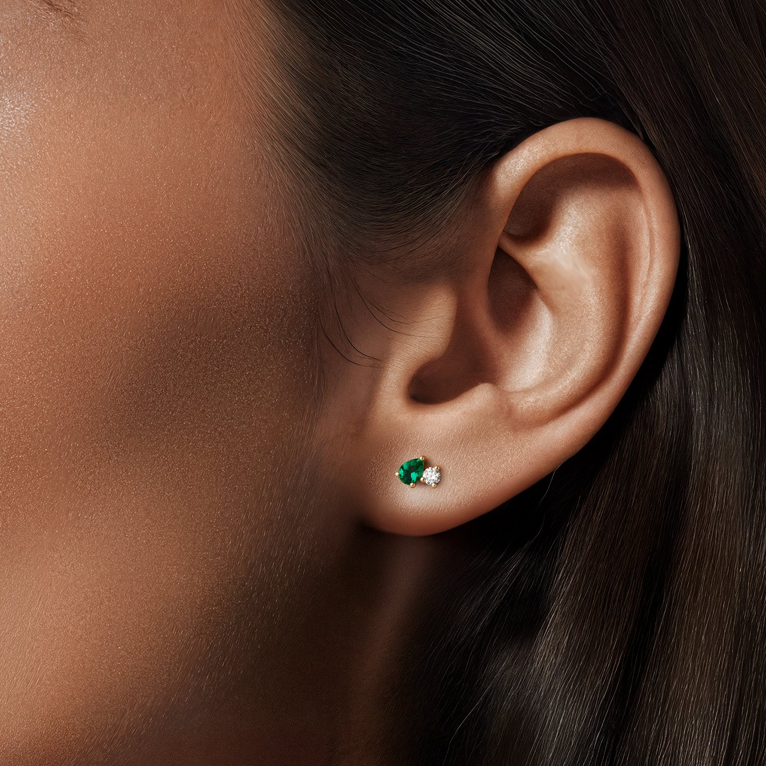 Pear Gemstone Duet Stud Earrings