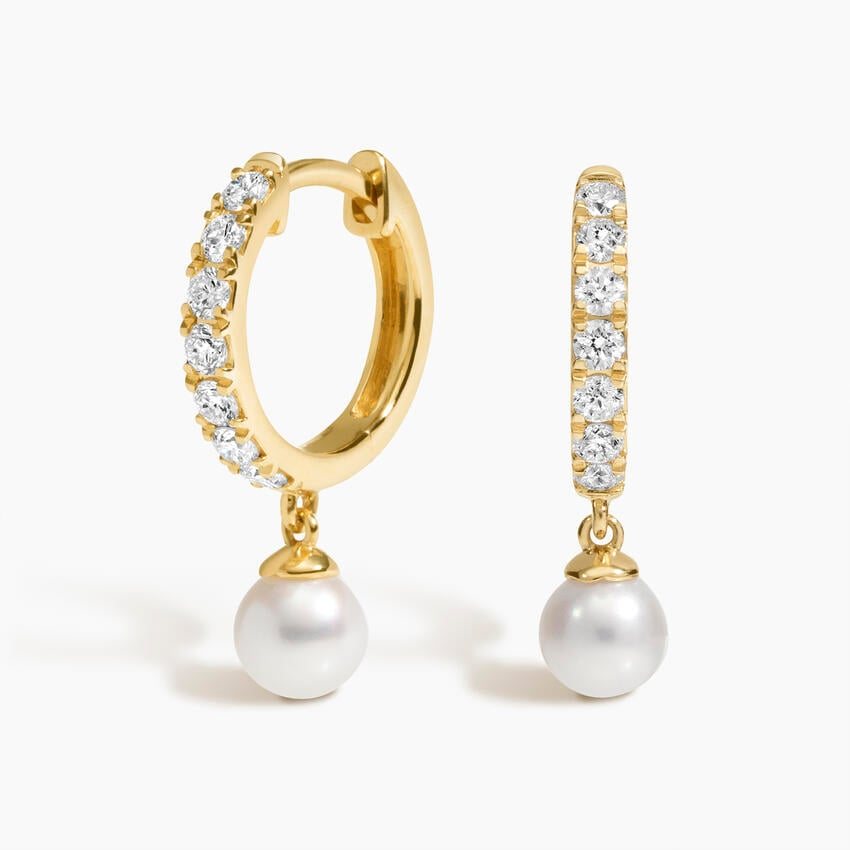 Pearl Drop Diamond Huggie Earrings