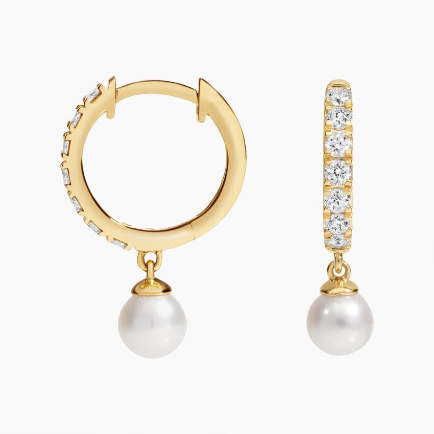 Pearl Drop Diamond Huggie Earrings