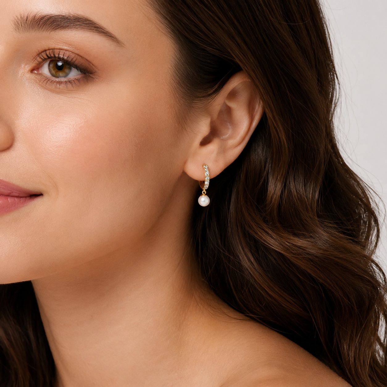 Pearl Drop Diamond Huggie Earrings