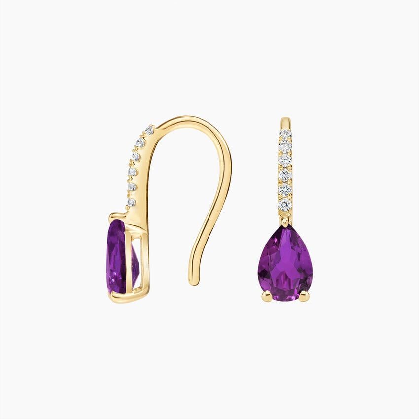 Pear Birthstone Diamond French Hook Earrings