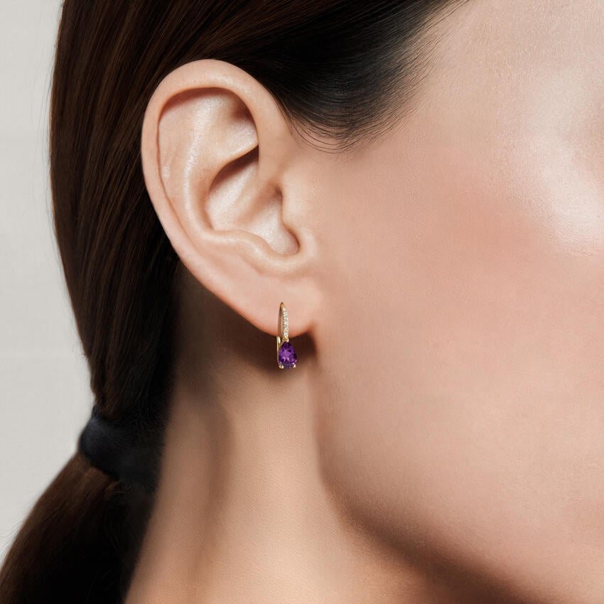 Pear Birthstone Diamond French Hook Earrings