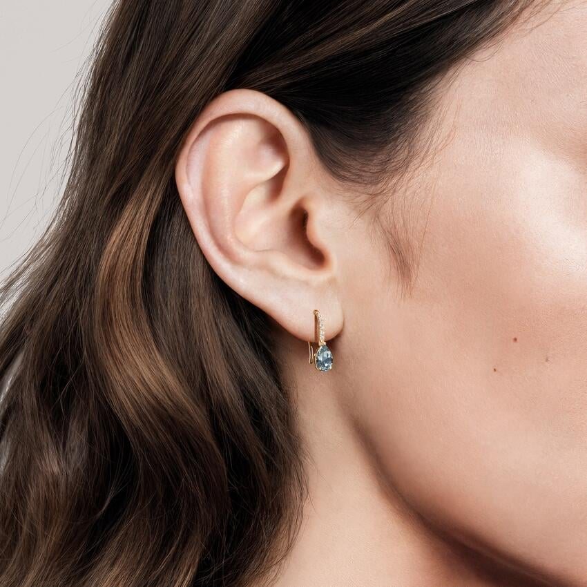 Pear Birthstone Diamond French Hook Earrings