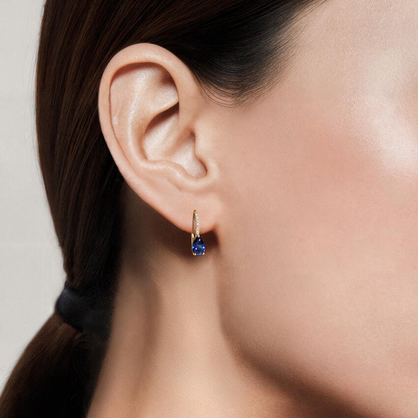 Pear Birthstone Diamond French Hook Earrings