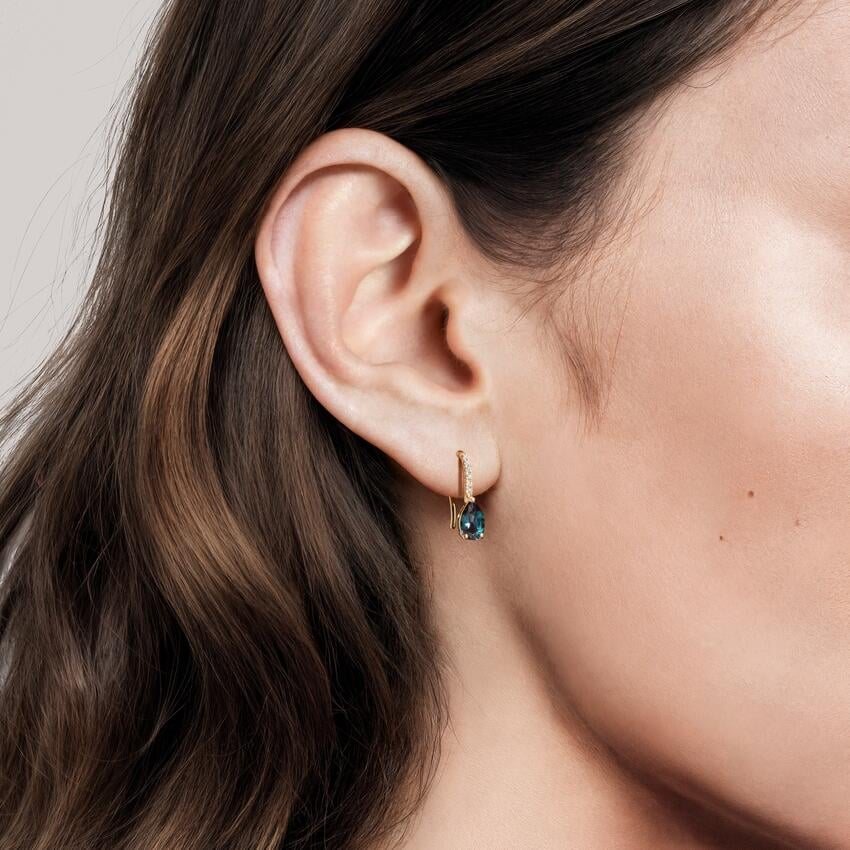Pear Birthstone Diamond French Hook Earrings