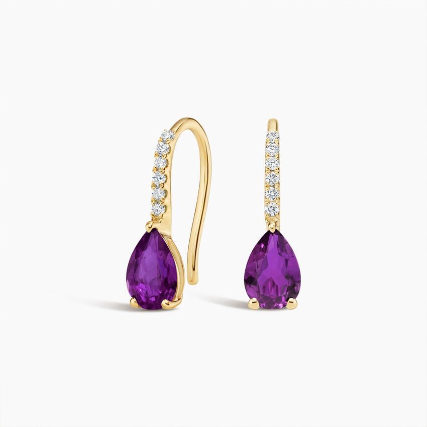 Pear Birthstone Diamond French Hook Earrings