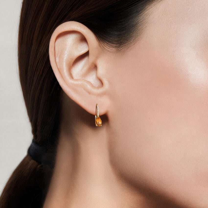 Pear Birthstone Diamond French Hook Earrings
