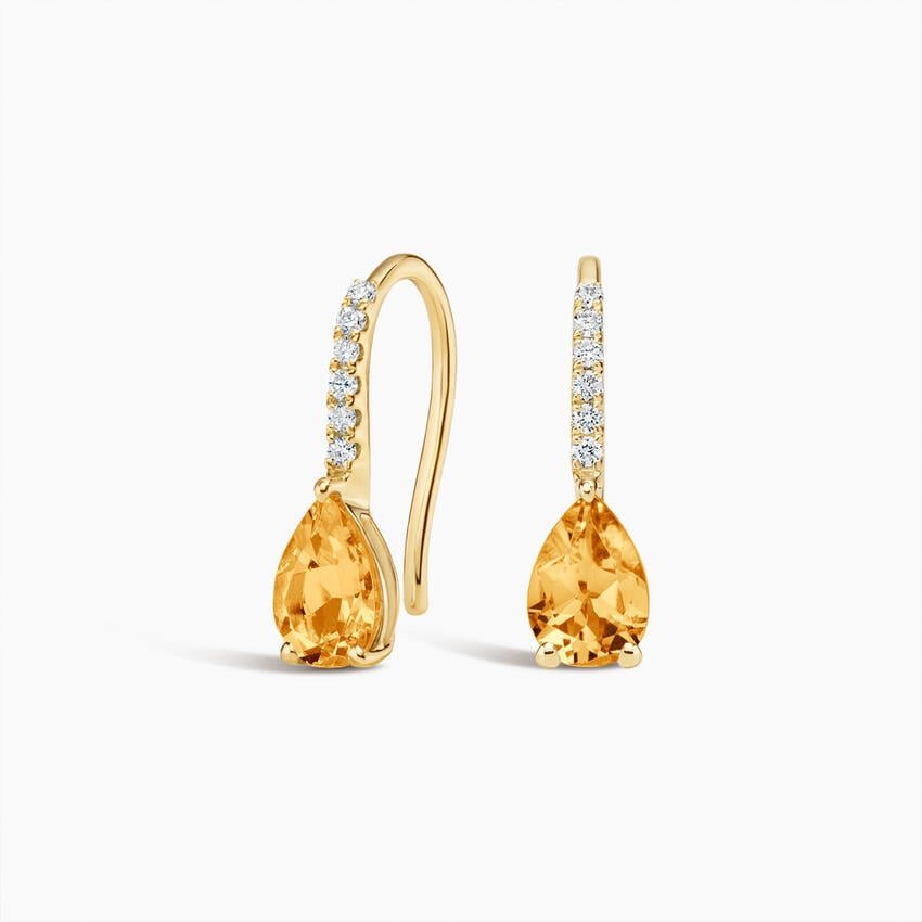 Pear Birthstone Diamond French Hook Earrings