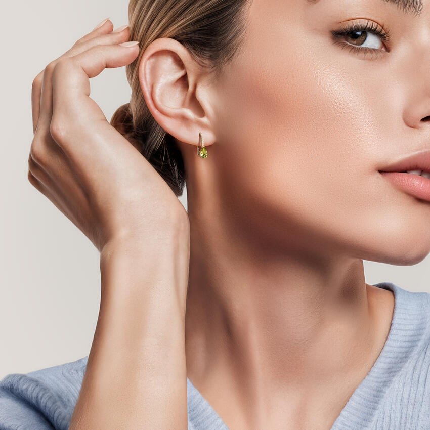 Pear Birthstone Diamond French Hook Earrings