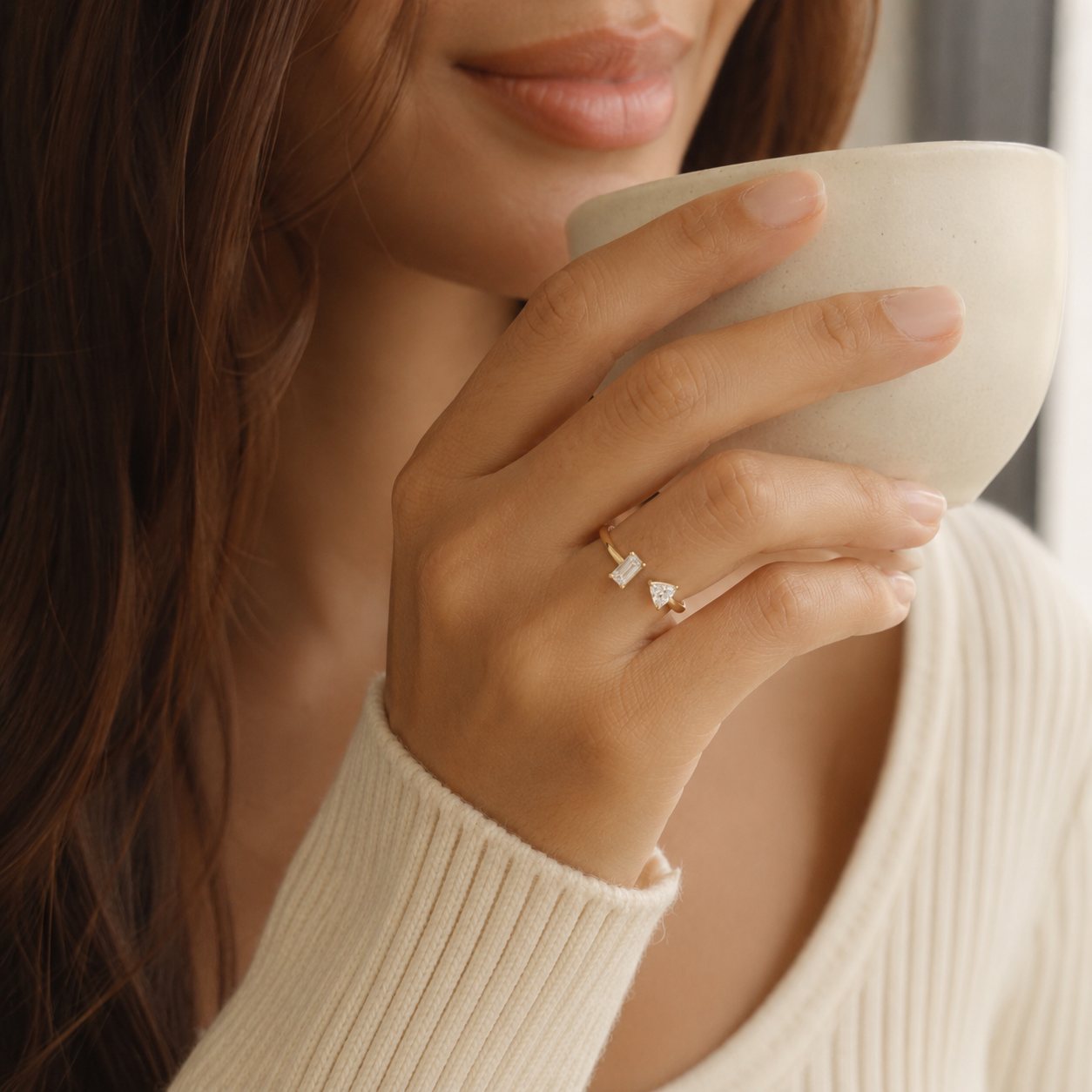 Mixed Cut Open Cuff Ring