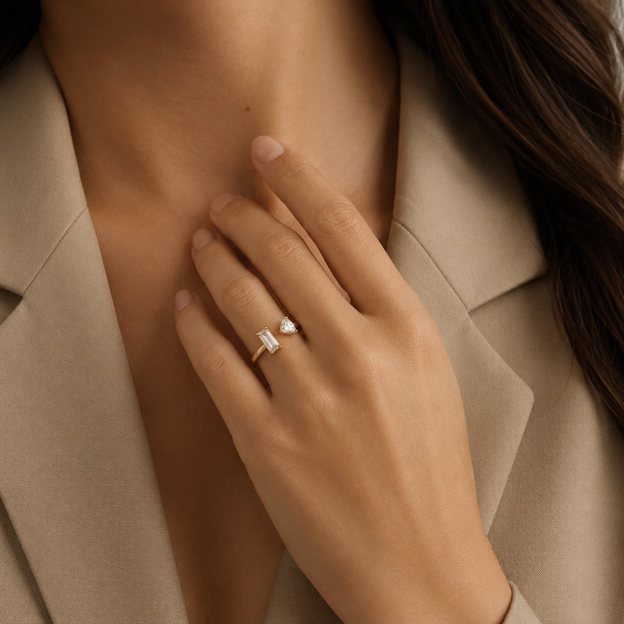 Mixed Cut Open Cuff Ring