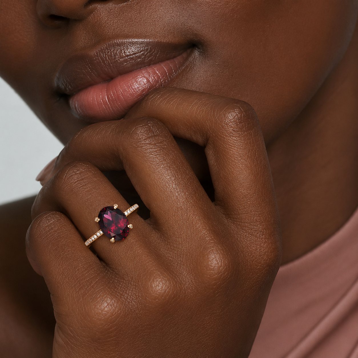 Oval Garnet Pavé Cocktail Ring