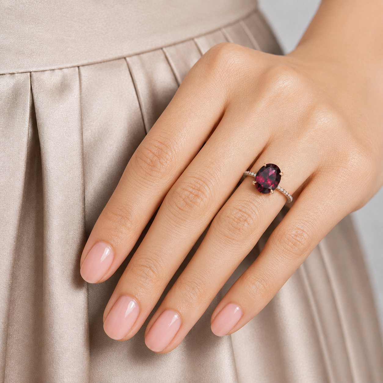 Oval Garnet Pavé Cocktail Ring