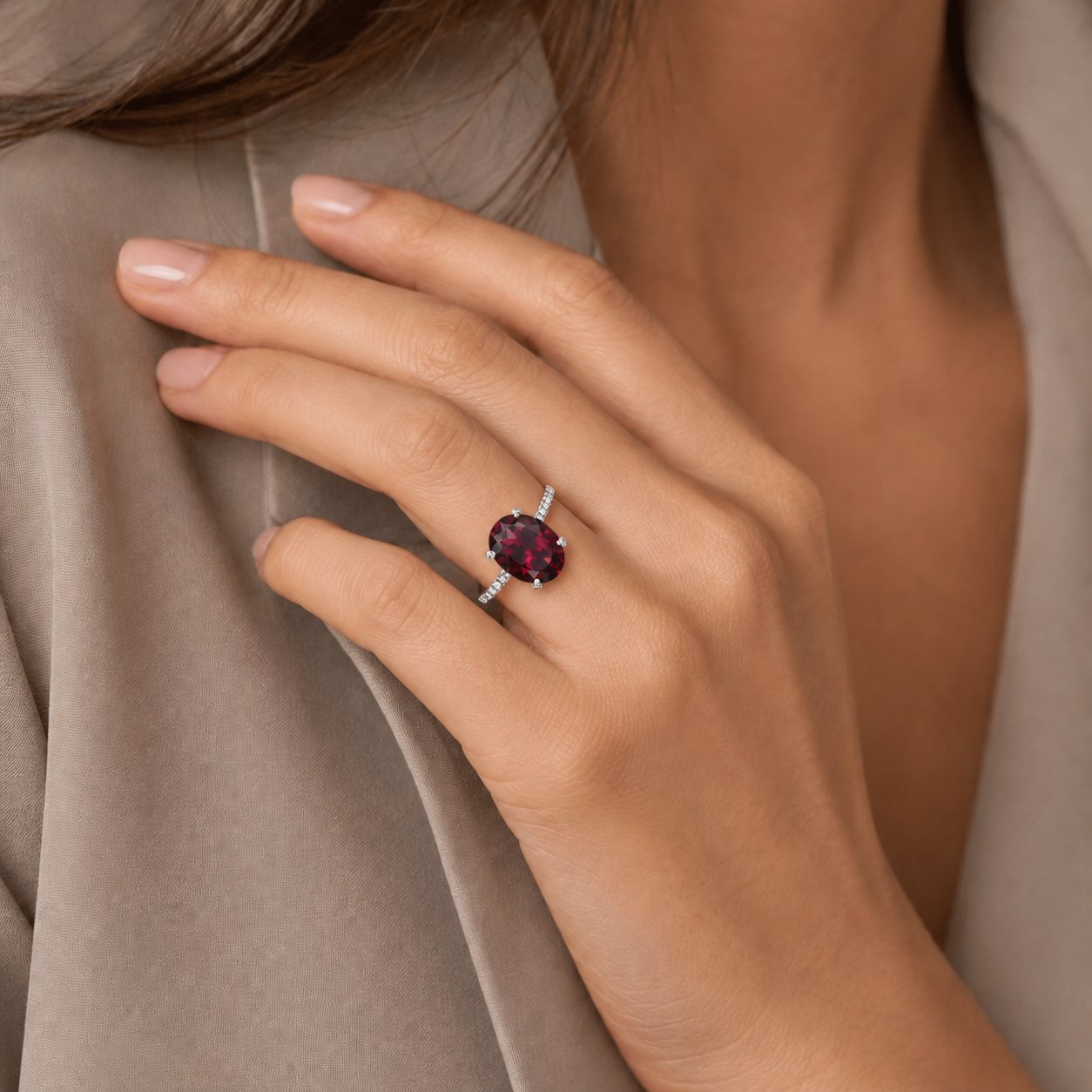 Oval Garnet Pavé Cocktail Ring