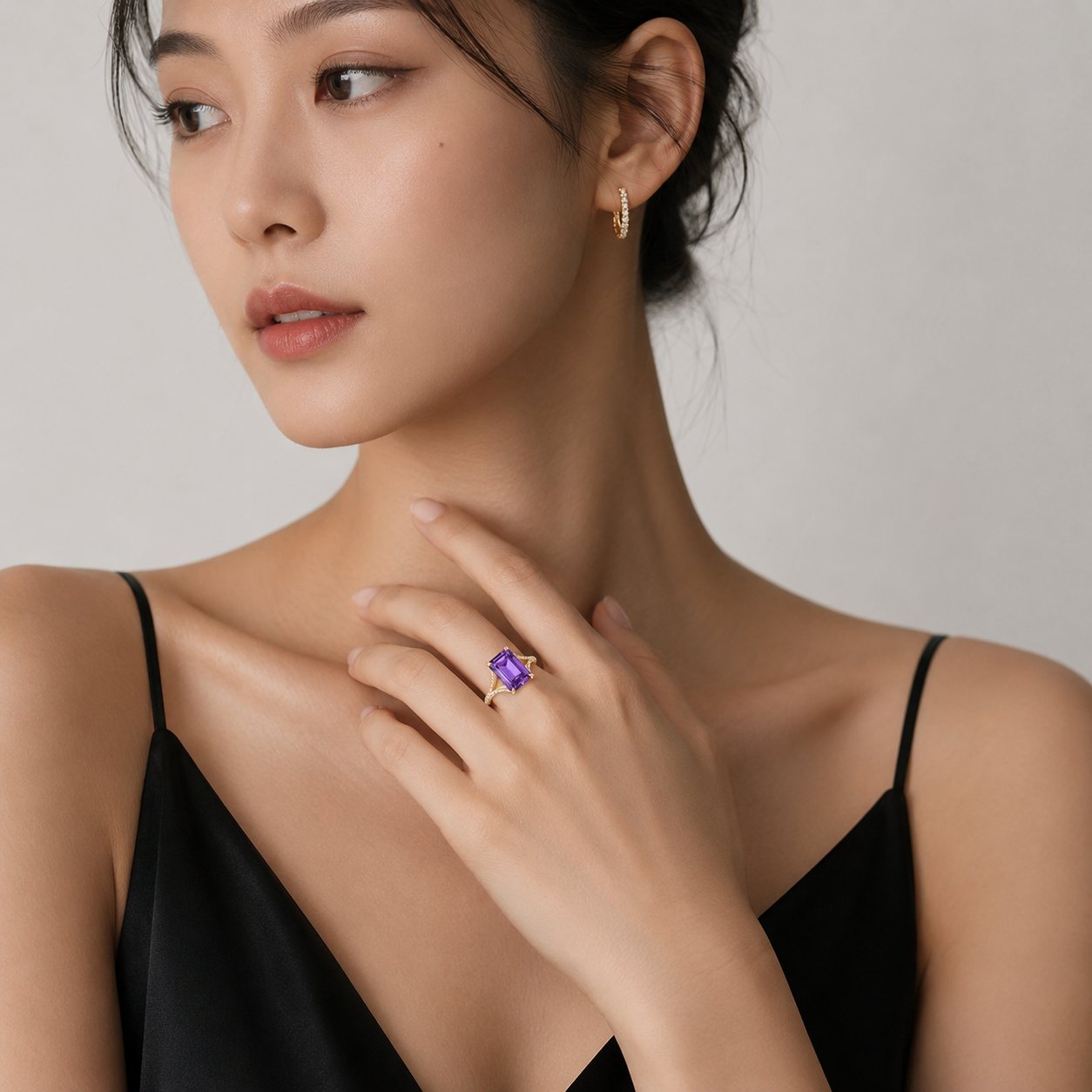 Emerald-Cut Amethyst Art Deco Cocktail Ring