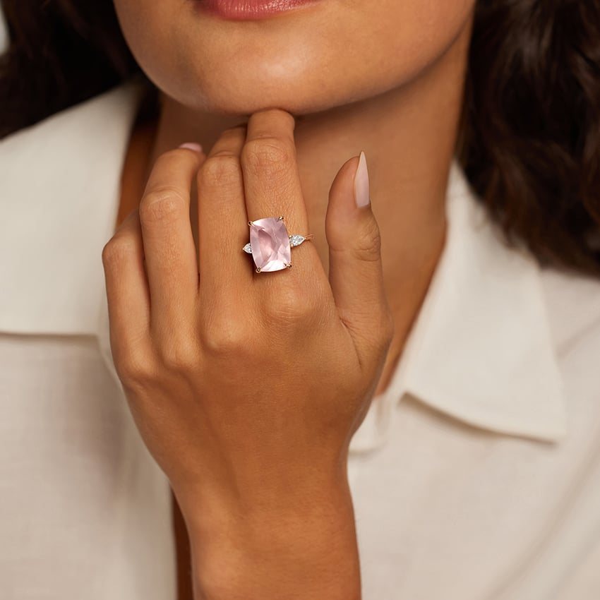 Rose Quartz Three-Stone Cocktail Ring