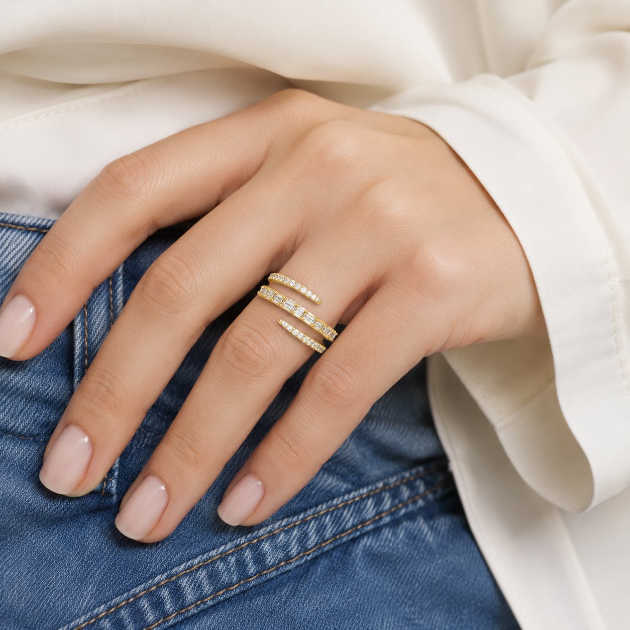 Mixed Diamond Wrap Ring