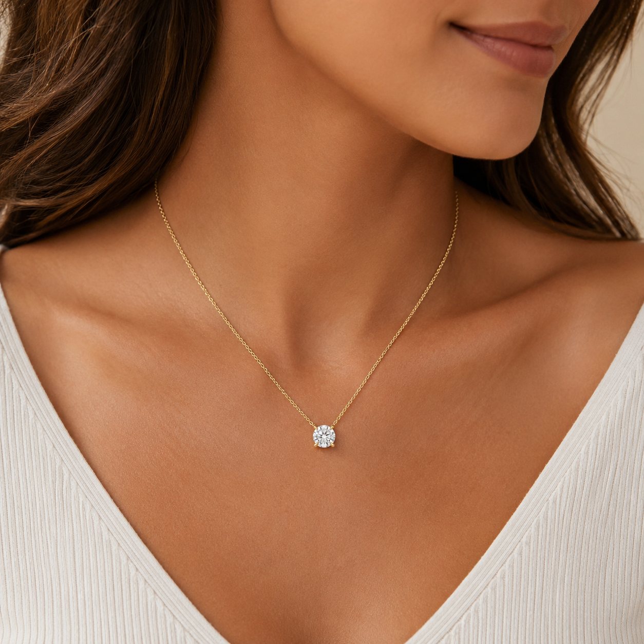 Lone Diamond Pendant Necklace