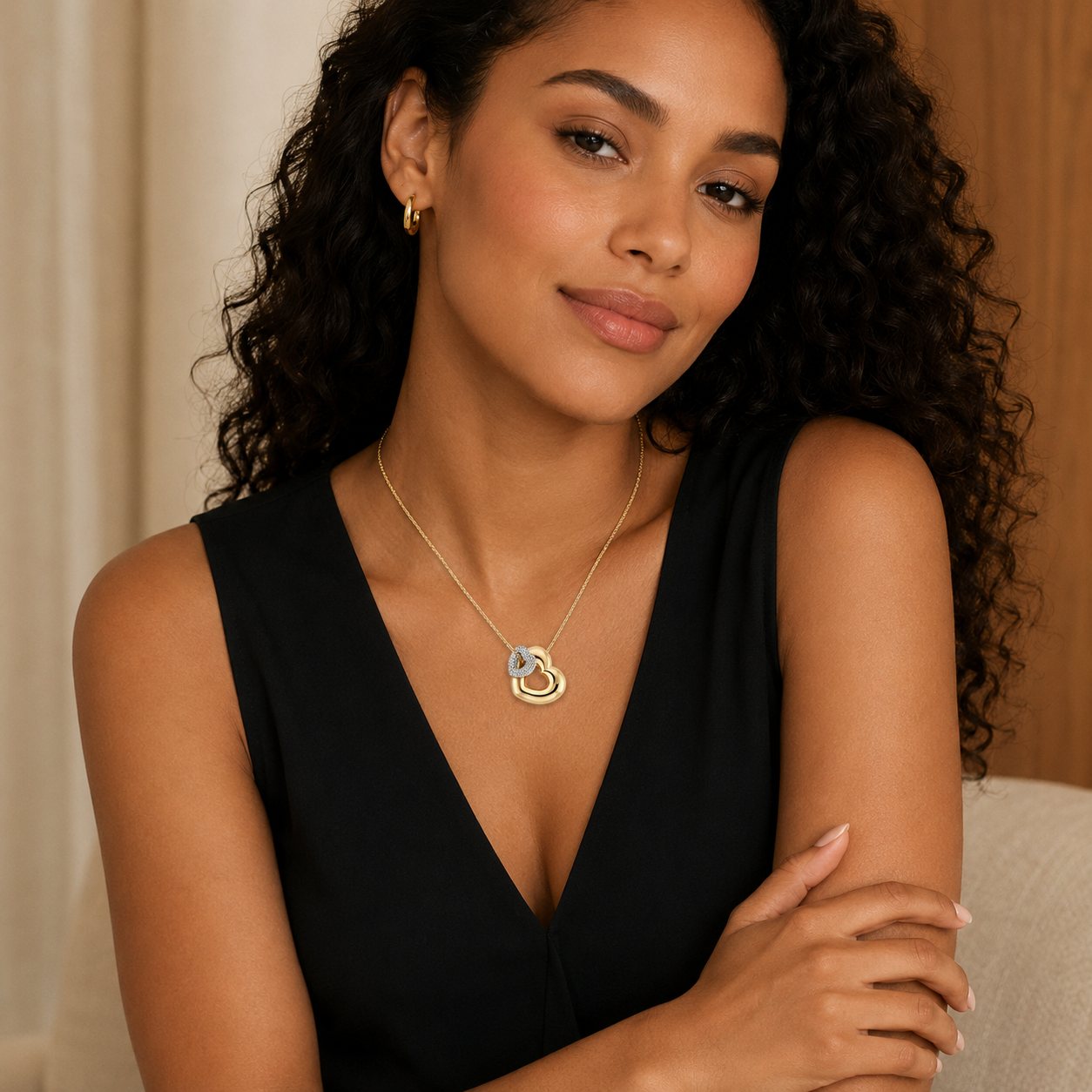 Double Heart Bar Necklace