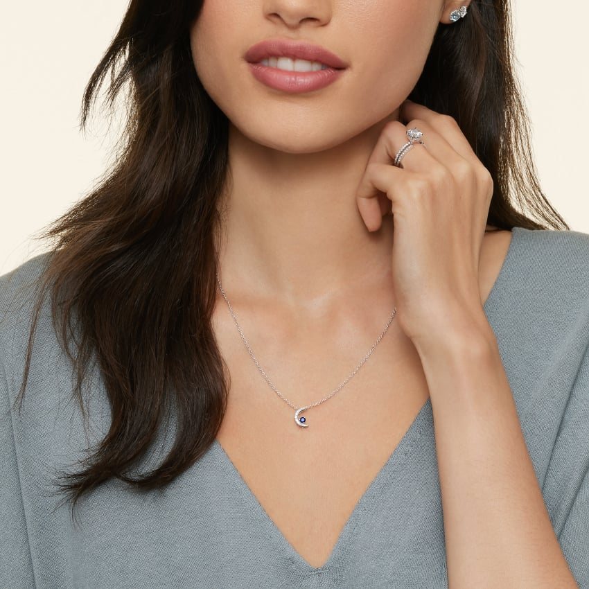 Sapphire Crescent Pendant Necklace
