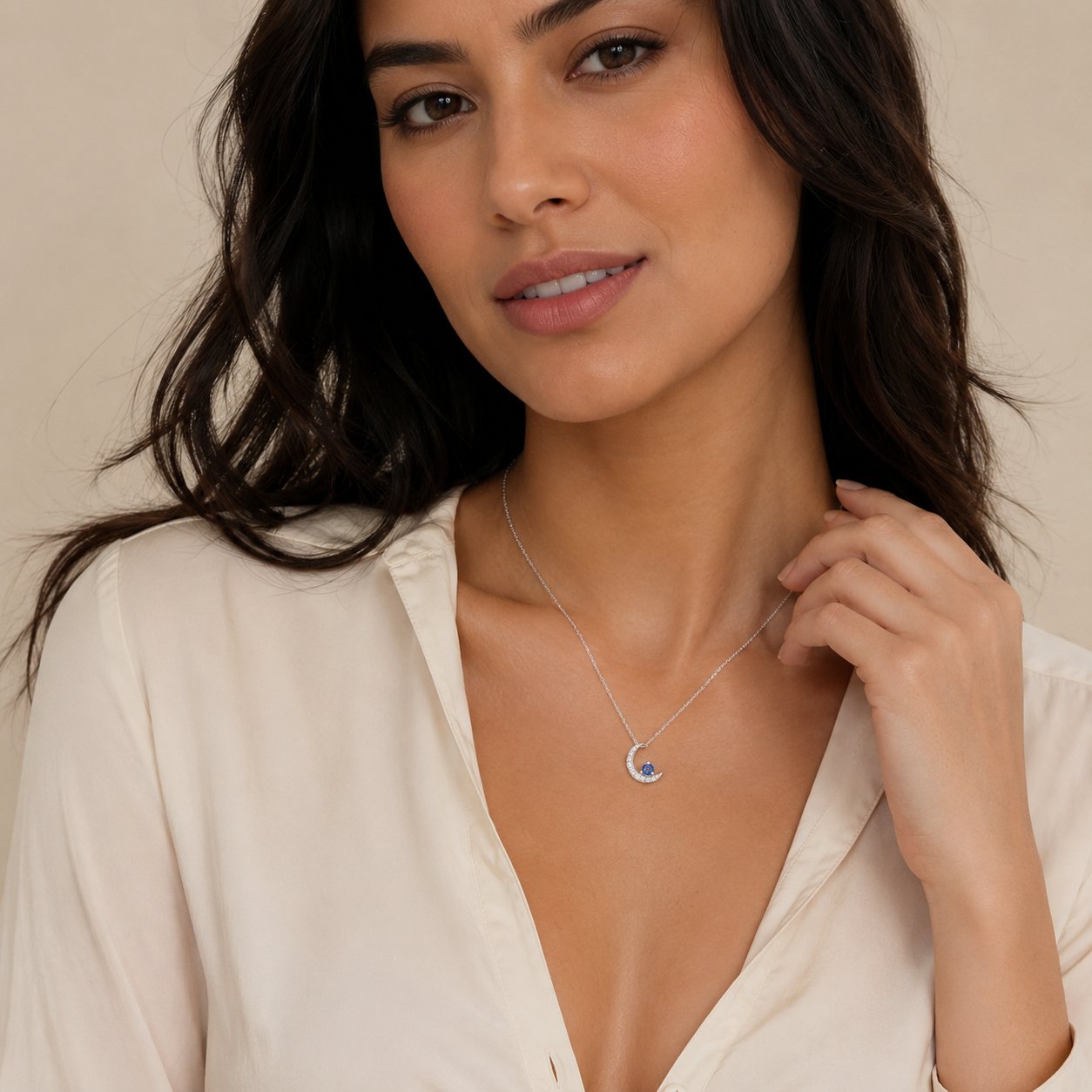 Sapphire Crescent Pendant Necklace