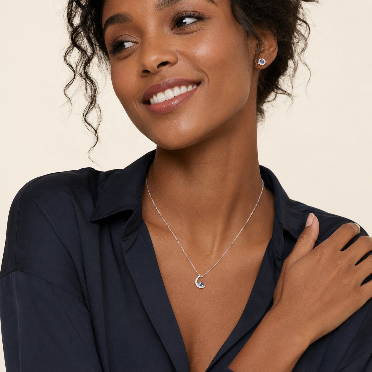 Sapphire Crescent Pendant Necklace
