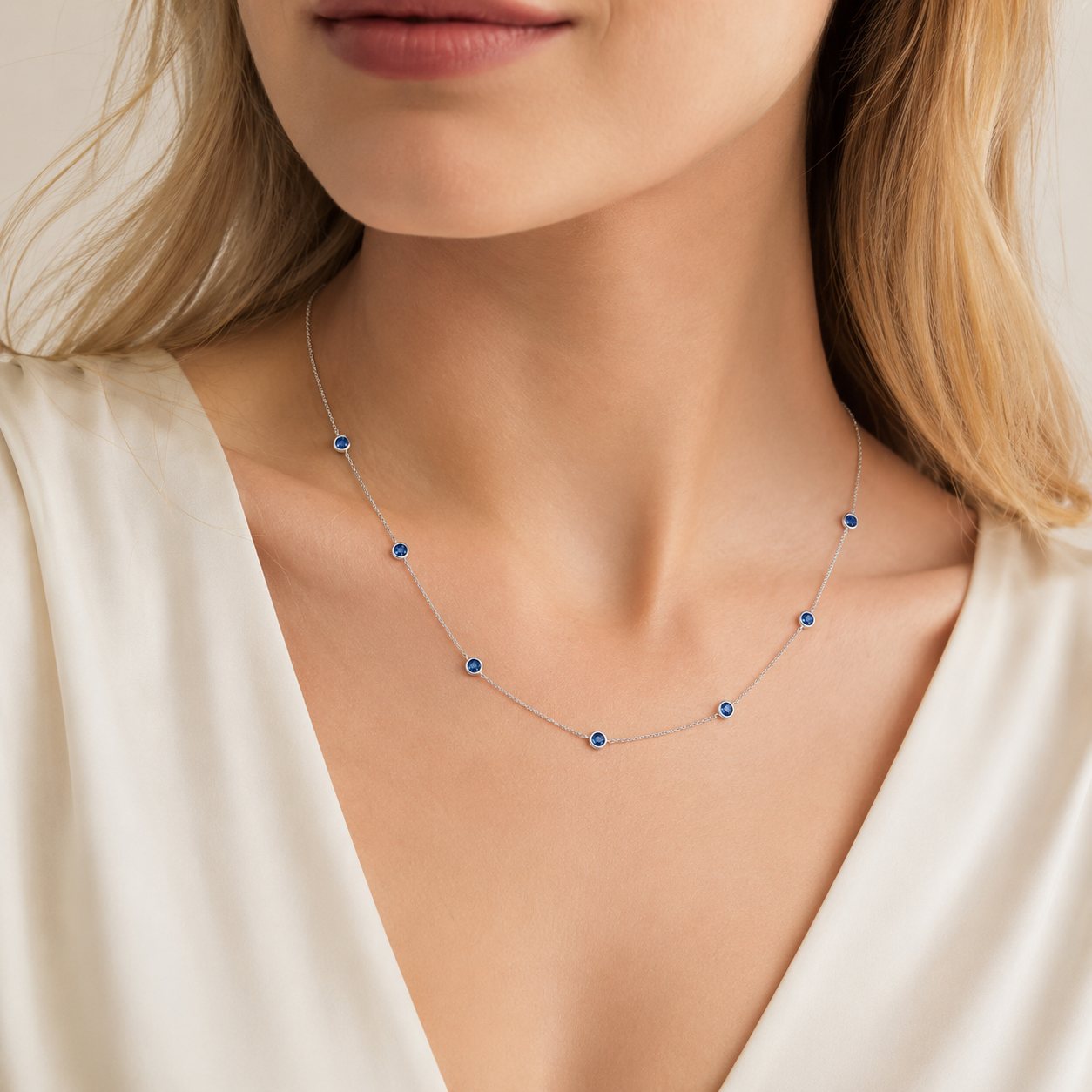 Bezel Sapphire Station Necklace
