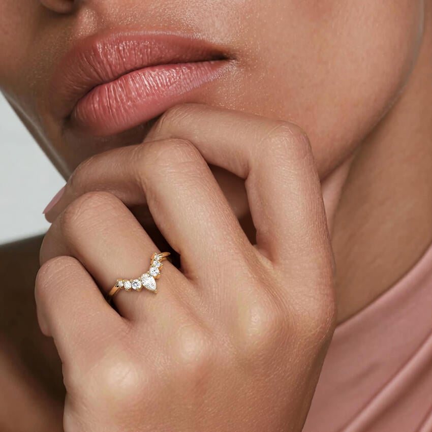 Crescent Drop Diamond Ring