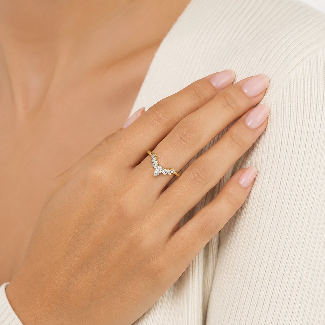 Crescent Drop Diamond Ring