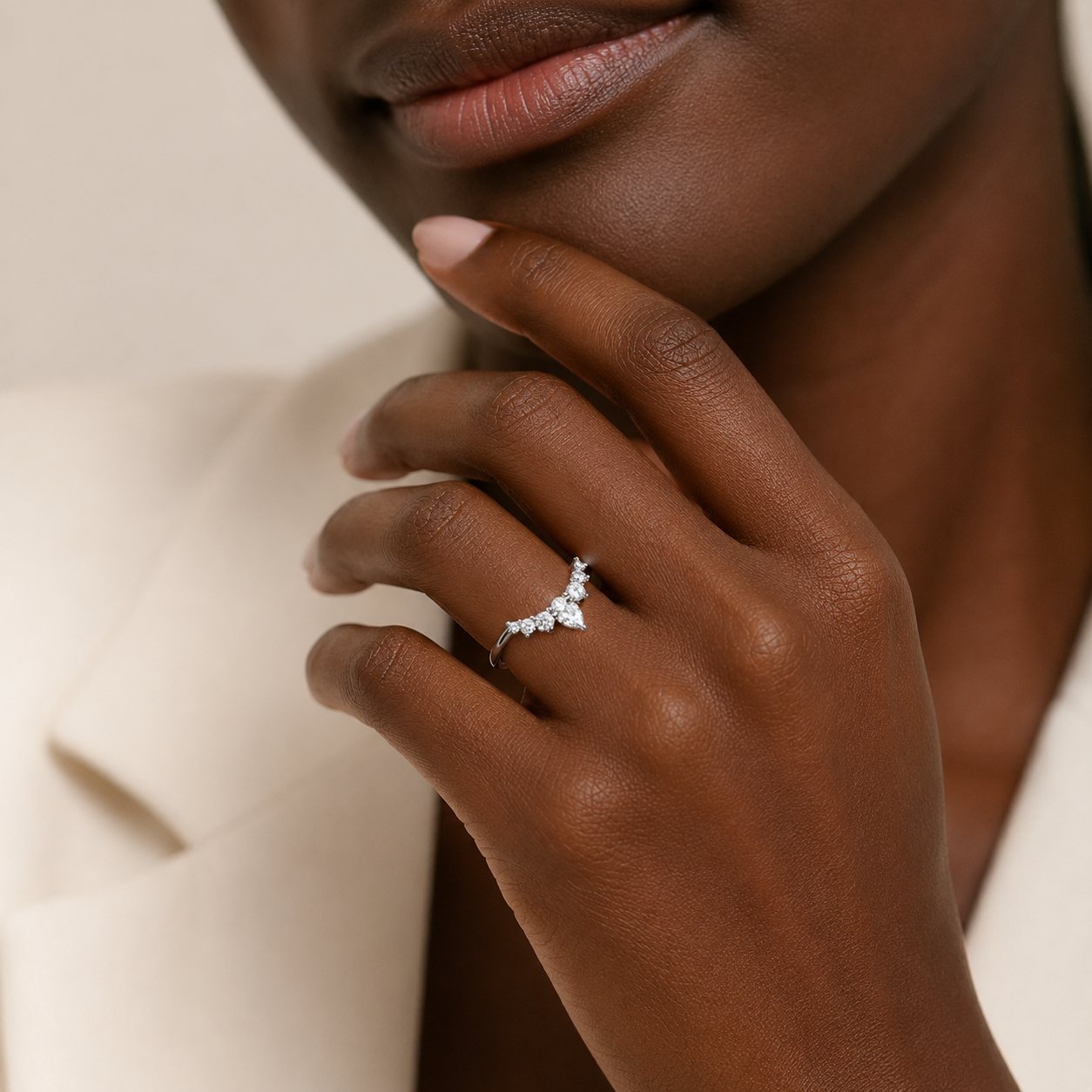 Crescent Drop Diamond Ring