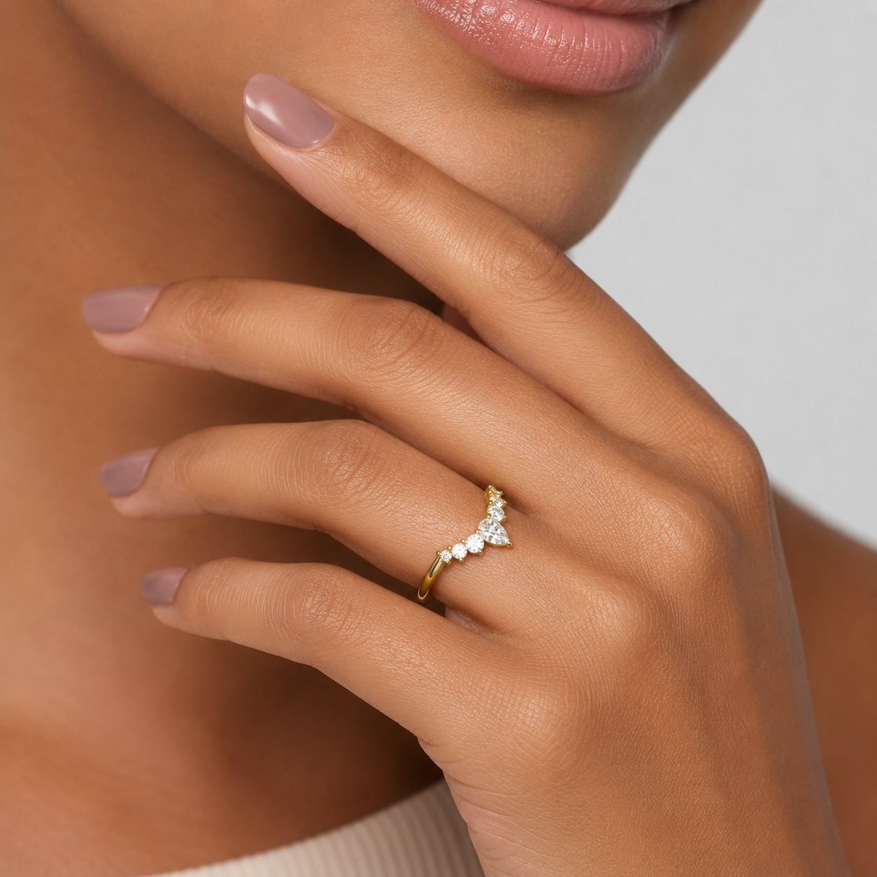Crescent Drop Diamond Ring