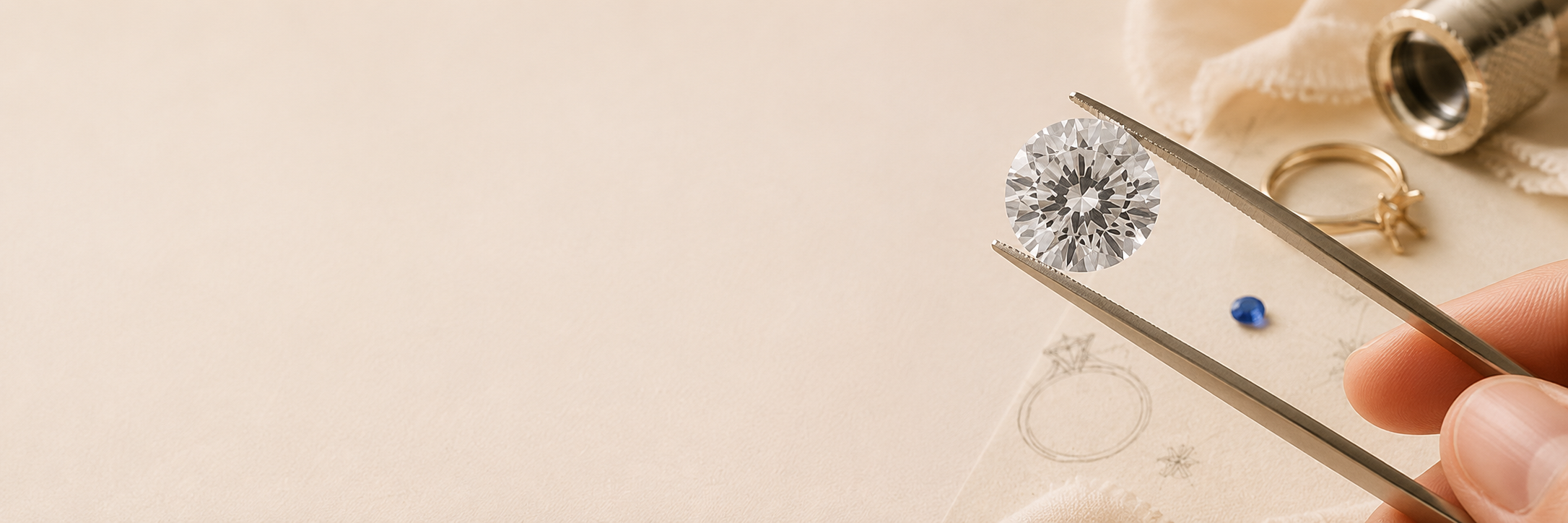 Loose diamond and engagement ring setting arranged with jewelry sketch paper for choosing a center stone.