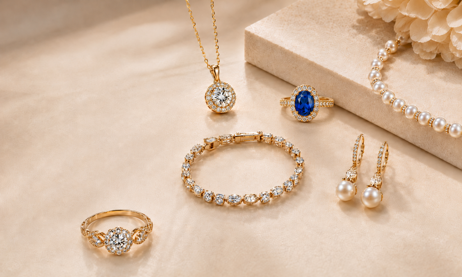 Fine jewelry displayed in a refined ready-to-wear setting