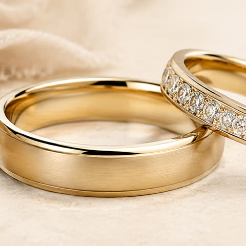 Two polished yellow gold wedding rings.