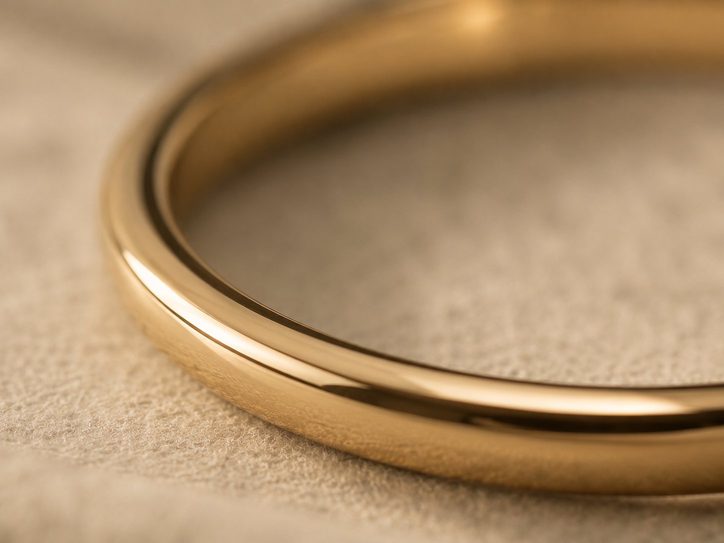 Close view of the smooth inner profile and rounded edge of a gold band.