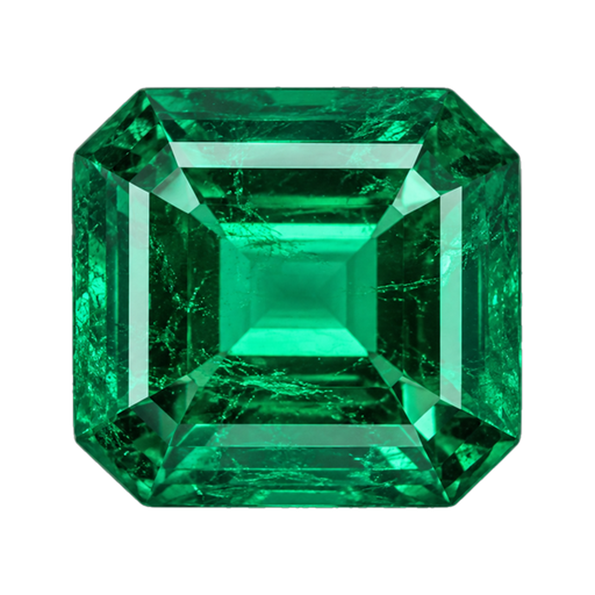 Emerald gemstone shown on a transparent background.