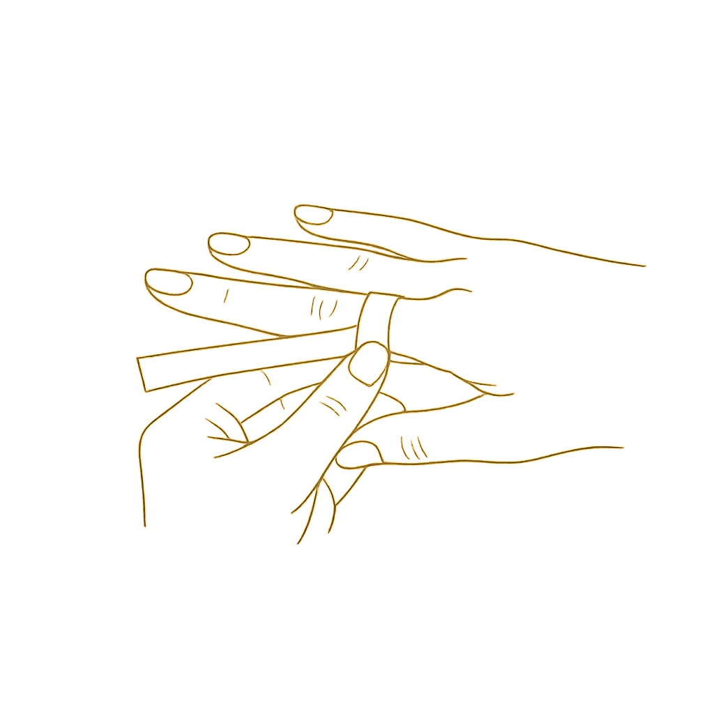 Line illustration showing a narrow strip of paper wrapped around a finger.