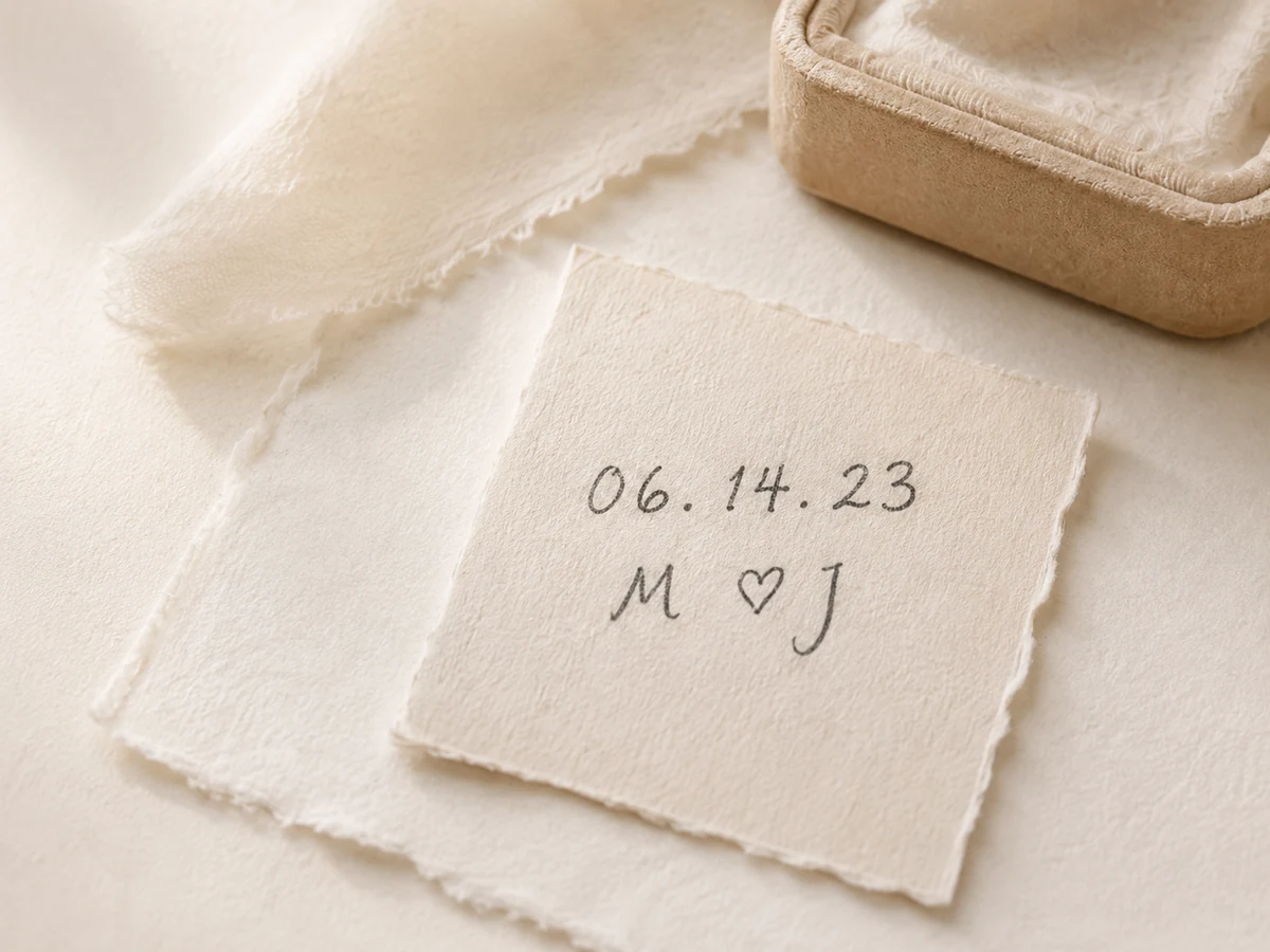 A meaningful date and initials written as a jewelry reference.