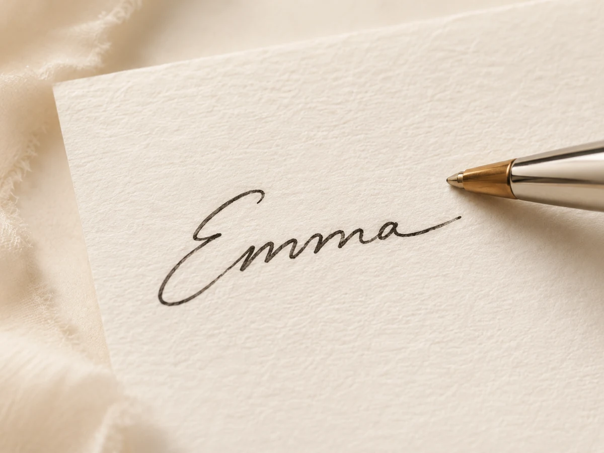 A handwritten signature on textured ivory paper.