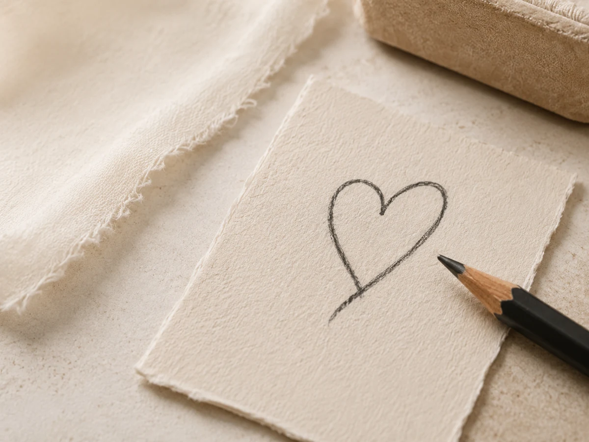 A simple hand-drawn heart beside a pencil.